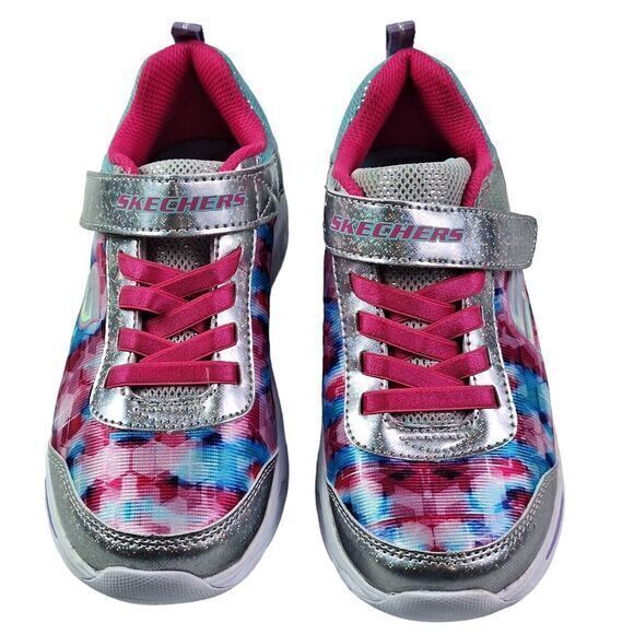 Skechers Girls Fashion Sneaker Lights Size 1 ‎ (20cm) Pink Silver Lace up New - Picture 16 of 16